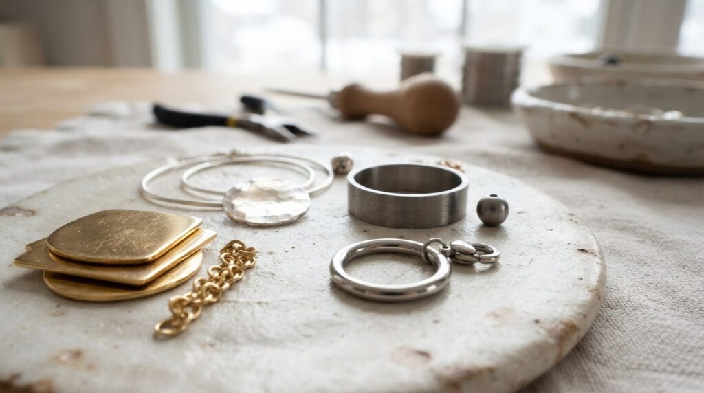 Close-up macro photography of various jewelry materials and
