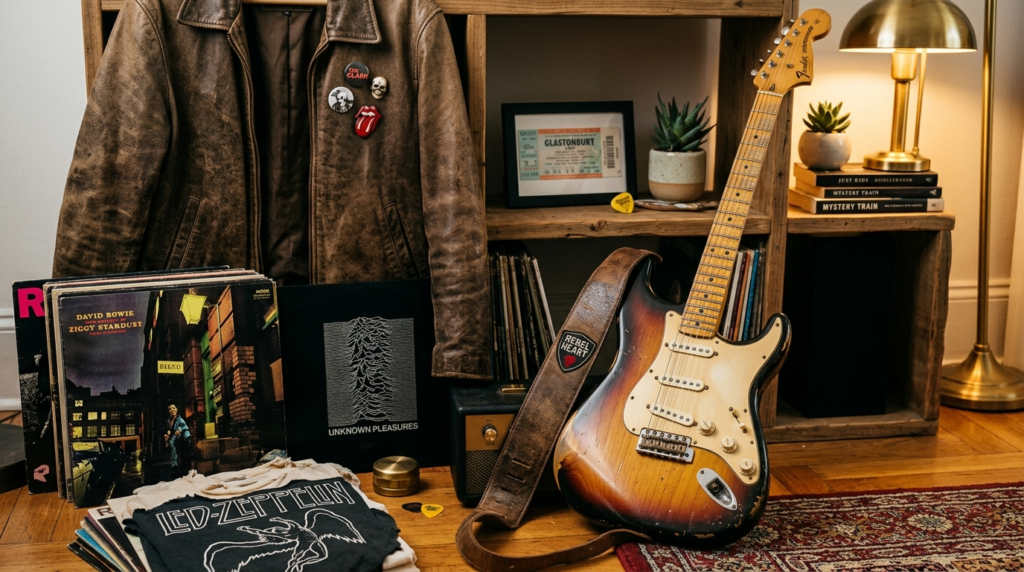 Close-up product lifestyle shot of an electric guitar leanin